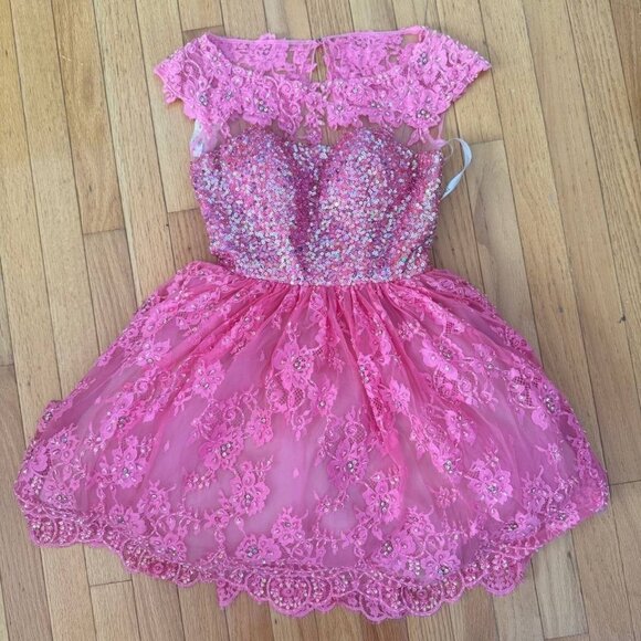 Sherri Hill Pink Lace & Sequin Short Dress – Size Small – Made in China - New - Picture 1 of 15